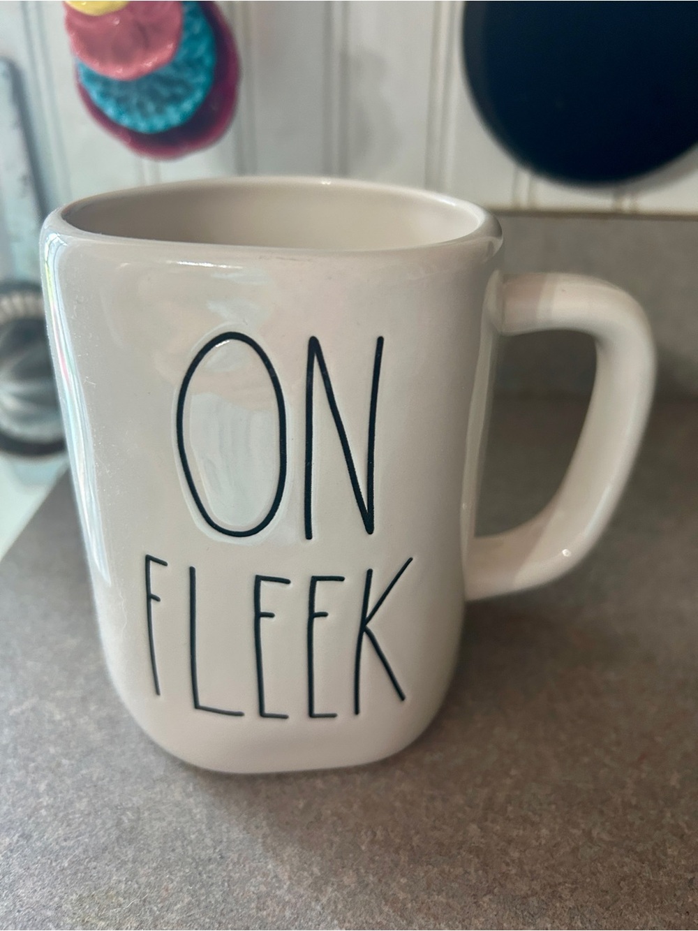 Rae Dunn White Ceramic Mug with Black Lettering - ON FLEEK